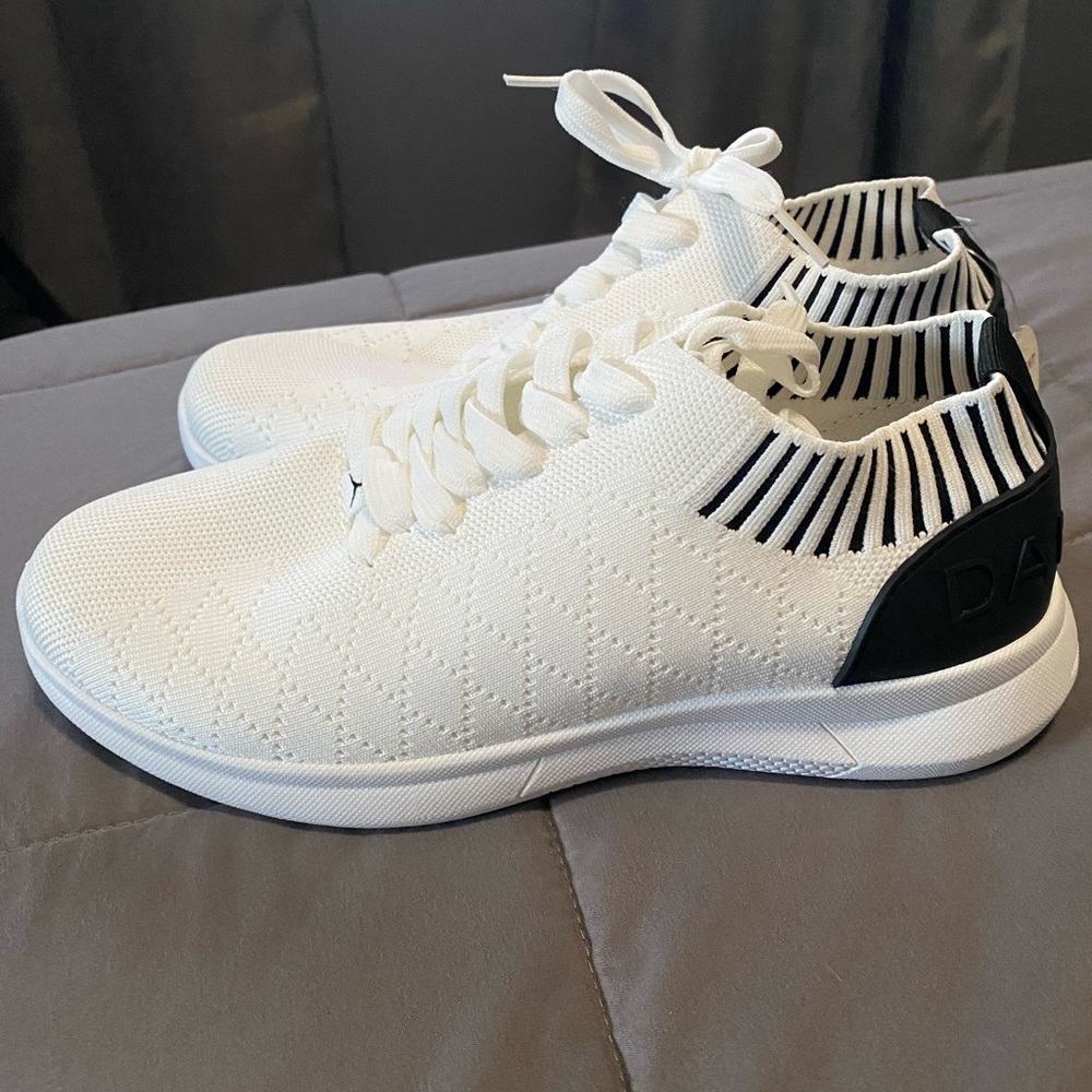 Women's White Knit Lace-Up Sneakers